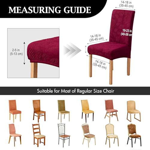 Image of Waterproof Dining Chair Cover Set of 4,Kitchen Chair Cover,Wine | Stretch Dining Room Chair Slipcovers with Leaf Jacquard,Removable Kitchen Chair Protector for Home,Restaurant,Banquet
