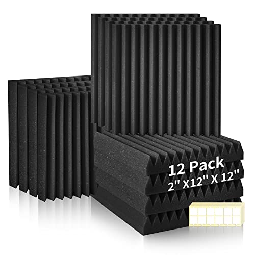 Lot de 12 absorbeurs sonores en mousse acoustique pour podcasts pour studio d'enregistrement de podcast, réduction des carreaux écho pour plafonds au bureau à domicile, adhésif double face, 5 cm Cover