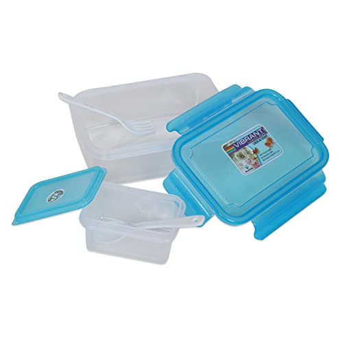 Image of Shri Ashtavinayak Airtight Plastic Lunch Boxes with Liquidtight Container, Spoon and Fork Multi Coloured - 500ml (Pack of 12)