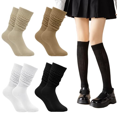 Solivive 4 Paires Chaussettes Hautes Femmes, Chaussettes d'hiver Hautes Femme en Tricot, Chaussette D'hiver de Bottes
