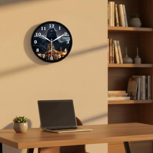 Image of Lord Shiva & Kedarnath Temple Wall Clock for Home Decor | Round Analog Mahadev Adiyogi Wall Clock | Silent Non-Ticking Spiritual Hindu Wall Art for Living Room, Bedroom & Puja Room, Black