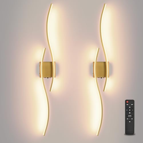Image of Battery Powered Wall Sconces Set of 2, Gold 39.4 inch LED Dimmable Wall Sconce with Remote Control /Timer /Memory, USB Rechargeable Wall lights for Living Room, Bedroom, Hallway Wireless scones lighting