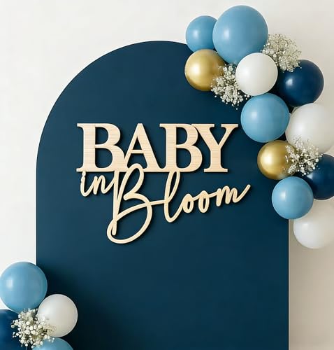 Wooden Baby In Bloom Sign, 16”x12” Baby Shower Party Sign for Boy/Girl Shower Decorations Gender Reveal Backdrop Party Photography Background