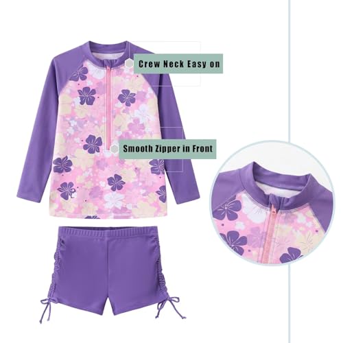 Image of Girls Rash Guard Set for Girls Long Sleeve Swimsuits Hawaiian Two Piece Bathing Suits Swimwear Set