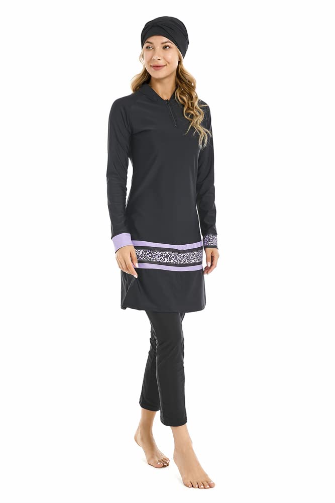 Maillot de Bain Musulman Maillot de Bain Islamique 3 pièces à Manches Longues Hijab Burkini Maillot de Bain à Couverture complète