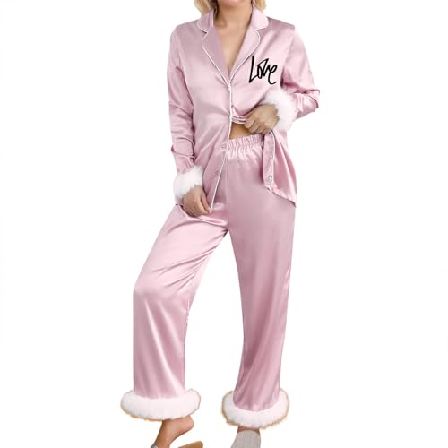Vhersily Conjunto de pijama para mujer estampado Trendy de dos piezas con parte superior de manga larga y pantalones cómodos suaves para casa dormir de noche Sleepwear Loungewear Nightwear Suave y
