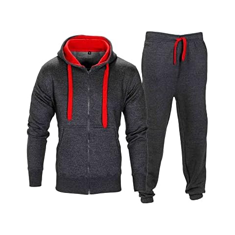Love My Fashions® Men’s Tracksuit Full Sleeve Contrast Fleece Top & Bottom Cord Set Zipper Hood Jogging Suit Set Plus Sizes Cover