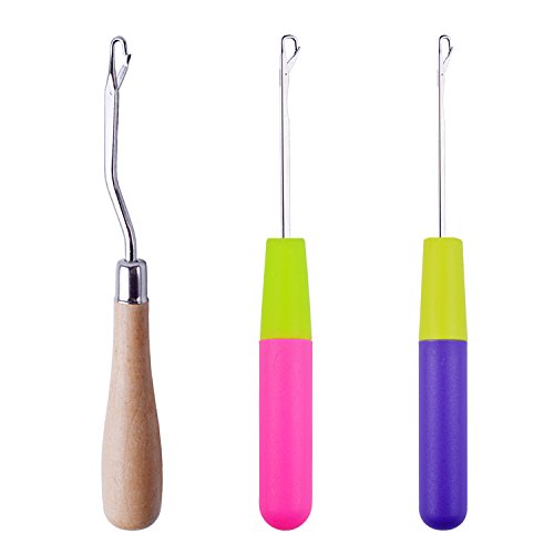 BronaGrand Wooden Bent Latch Hook Tool and Plastic Latch Hook Crochet Needle, Set of 3