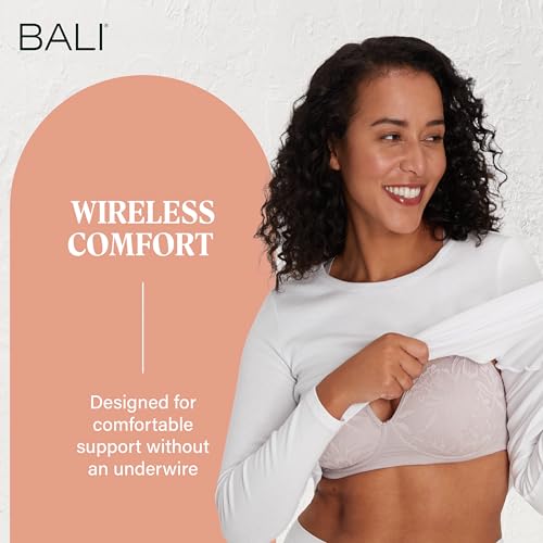 Image of Bali Women's Wireless Bras for Women - Breathe Lace Cotton Modal No Underwire Bra, Adjustable T-Shirt, Plus Size