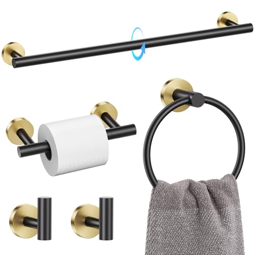 TQKAG Black and Gold 5 Piece Bathroom Hardware Accessories Set