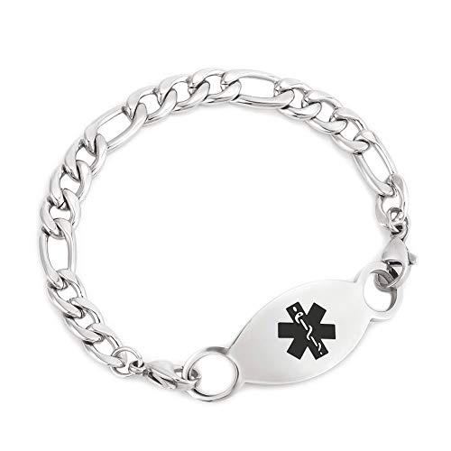 BAIYI HOPE Medical Alert ID Bracelet for Women Personalized Stainless Steel Allergy Medical Health Emergency ID Bracelets for Men (Free Engraving)