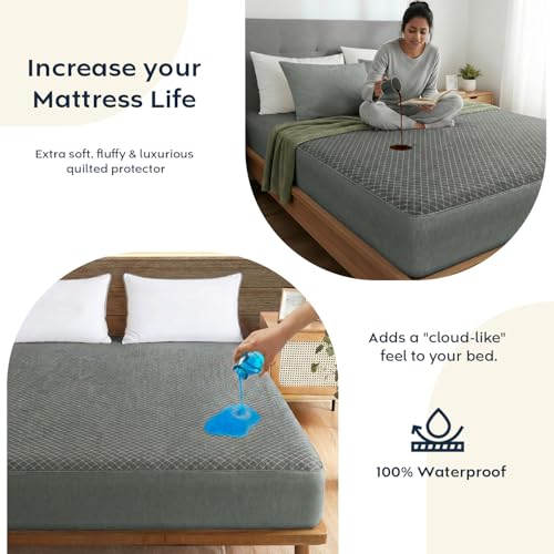 Image of Ayka 100% Waterproof Knitted Mattress Protector King Size Breathable Hypoallergenic Noiseless Ultra Soft Fitted Bed Protector 84x72 inch Mattress /Bed Cover (Super King 84 * 72 inch, Grey)