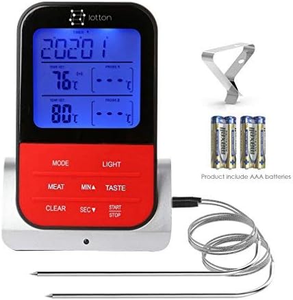 Wireless Remote Digital Food Meat Thermometer, Instant Read LCD Thermometer with Clock Timer and Dual Stainless Steel Food Grade Probe for Kitchen Smoker BBQ Grill Oven accessory