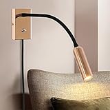 ZMH LED Leselampe Wandlampe innen- Schwanenhals Wandleuchte mit Schalter Warmweiß 3000K Bettleuchte Wandmontage 3W mit Stecker für Schlafzimmer Arbeitszimmer Kinderzimmer Büro Rosagold