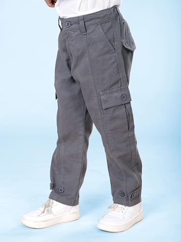 Image of Boys Cotton Full Length Front Cut Sew Cargo Pant with Bottom Tab