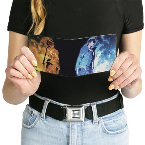 Solo Leveling Wallet, Bifold, Solo Leveling Sung Jinwoo Blue and Red Flame Poses and Logo, Vegan Leather3