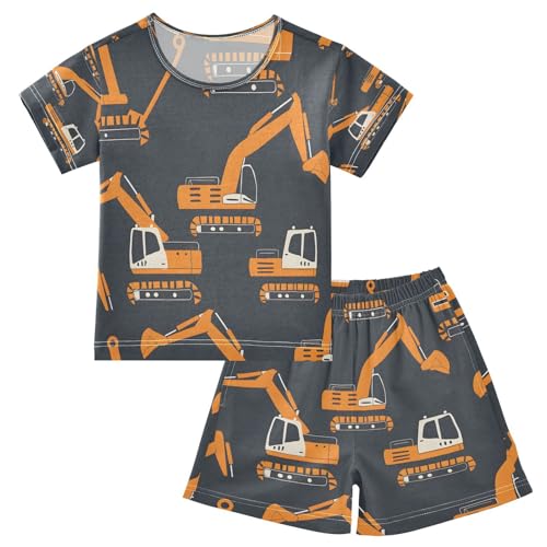 senya Short Sleeve Pajamas Sets Summer Cotton Sleepwear Excavating Machinery Black Background