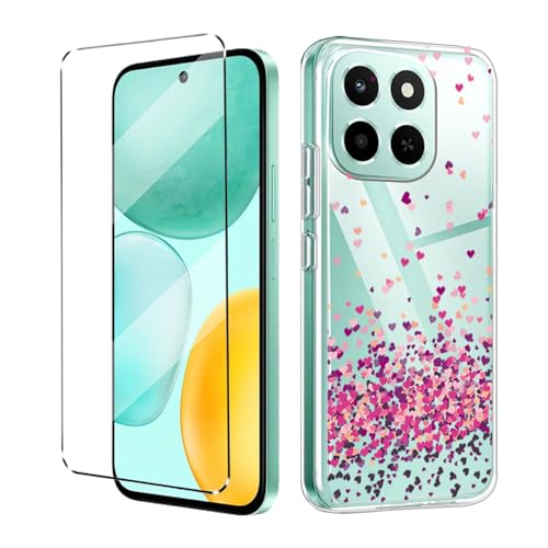 HuiYouMY 2-in-1 Case Compatible with Honor X6C Phone cover with 1 Pack Tempered Glass Screen Protector for Honor X6C, Slim Fit Soft TPU Shockproof Anti-Scratch Phone Case - WM85