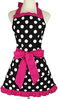 Lovely Polka Dot Retro Ruffle Side Sexy Kitchen Cooking Apron with Pocket Gift for Women Girls Housewarming