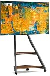 FITUEYES Coin TV Mont de support pour 32 43 50 55 65 Télévisions de pouce, Moderne TV Support de sol avec roues, petit centre de divertissement portable avec étagères de rangement ouvertes en bois, Eiffel Series