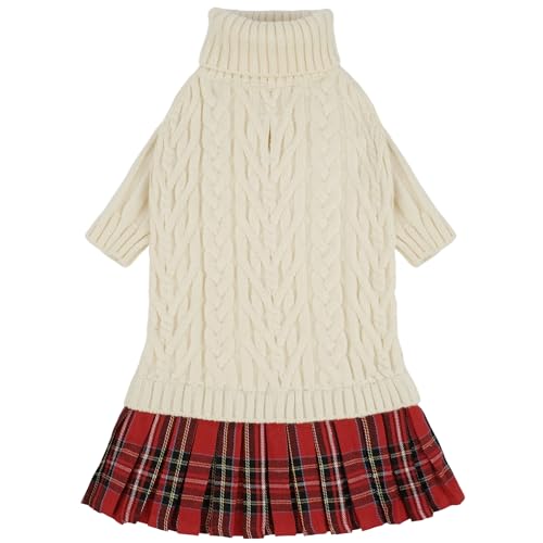 IECOii Dog Sweater Dress for Female Dogs, Knit Girl Dog Sweater Skirt, M