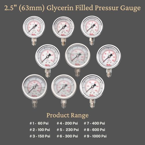 Image of Glycerin Filled Bottom Pressure Gauge 0-7kg /cm2 (0-100psi), 63mm (2.5inch) Dial Size, 1 /4BSP Male Connection, DM (Direct Mounting) Bottom Entry