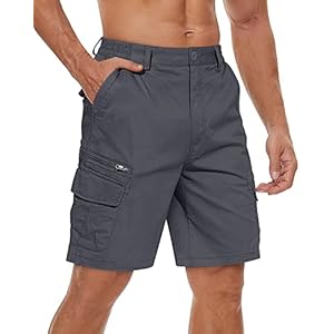 TACVASEN Men’s Shorts Elasticated Waist Cargo Shorts with Pockets Summer Breathable Work Shorts Multi Pockets Hiking Shorts
