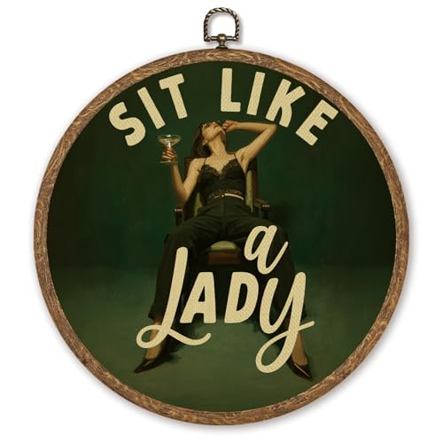 Gender Equality Modern Women Round Frame Wall Art Women Empowerment Decor Feminist Art Modern Girly Sit Like A Lady Prints for Living Room Dorm Bar Bedroom Wall Decor Inspirational Home Accent 10x10Inch