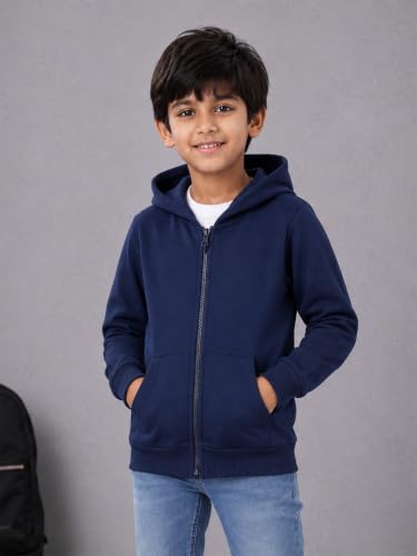 Image of Unisex Kids Solid Full Sleeve Zip Front Open Hooded Sweatshirt