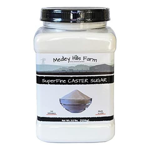 Superfine Caster Sugar By Medley Hills Farm in Reusable Container 2.5 lbs. - superfine sugar for baking of homemade treats, icing sugar, cakes - Product of USA Cover