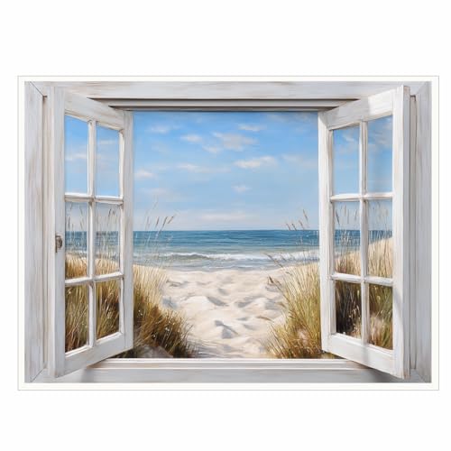 Beach View Window Wall Art Coastal Canvas Poster – Sandy