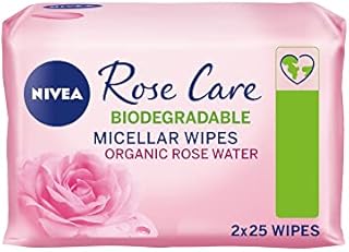 NIVEA Biodegradable Rose Care Cleansing Wipes (50 sheets), Biodegradable Wipes Made with 100% Renewable Plant Fibres, Makeup Wipes with Organic Rose Water