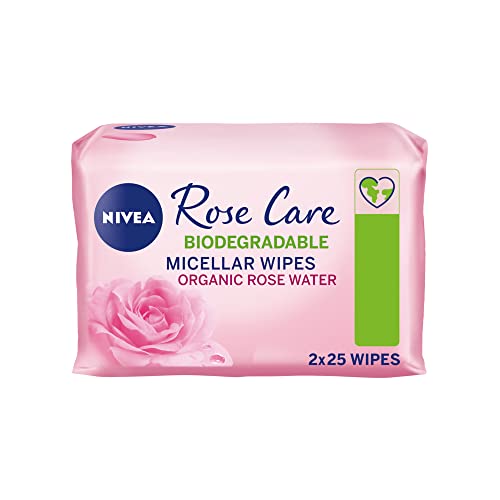 NIVEA Biodegradable Rose Care Cleansing Wipes (50 sheets), Biodegradable Wipes Made with 100% Renewable Plant Fibres, Makeup Wipes with Organic Rose Water