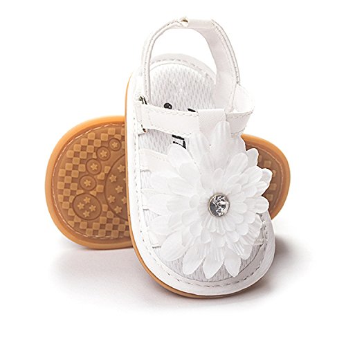 BENHERO Infant Baby Girls Flower Anti-Slip Rubber Sole Prewalker Toddler Sandals (14-20 Months M US Infant), A-White