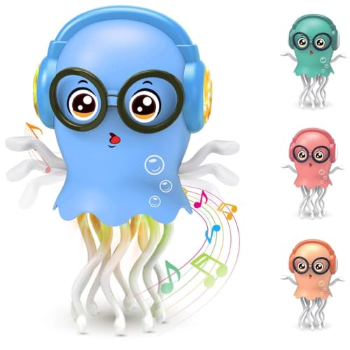 Image of Dancing Jellyfish Baby Toy, Electric Crawling Jellyfish Toy, Crawling Toy with Light and Sound - Interactive Tummy Time Toys for Boys Girls Birthday Gift (Turquoise /Multicolor)