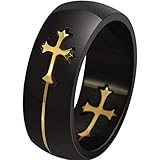 Black Stainless Steel Flexible Sideways Chritian Cross Religious Wedding Band Ring (Black Gold, 9)