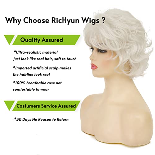 Richyun Womens Short White Wig Natural Curly Cream White Wig Synthetic Heat Resistant Hair Replacment Wig For Daily Party Costumes #TOP2
