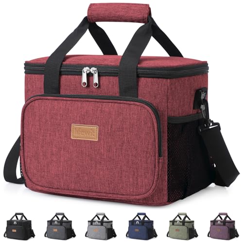 Image of Lifewit Large Lunch Bag, Insulated Lunch Box, Soft Cooler Cooling Tote for Adult Men Women, Burgundy 24-Can (15L)