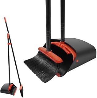 BEI & HONG Broom and Dustpan Set with Long Handle, Upright Stand Up Broom with Dustpan Combo, Heavy Duty Indoor Outdoor Broom and Dustpan Set Black for Home Kitchen Floor Use