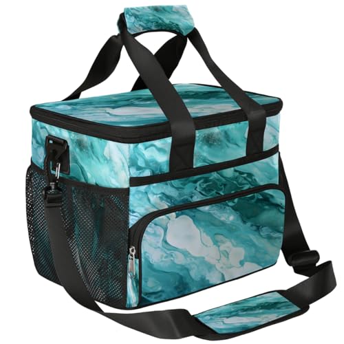 Natural Insulated Picnic Backpack Lunch Box for Women Men Picnic Basket Tote Lunch Bag Picnic Bag Portable Lunch Bags for Picnic, Beach, Work, Trip,Office, Camp Green Marble Texture