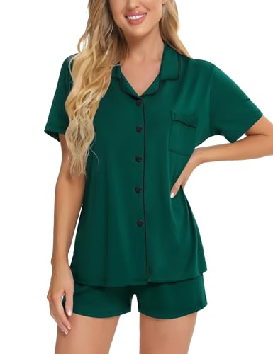 Image of SWOMOG Womens Button Down Pajamas Set Short Sleeve Sleepwear Bride Soft Pj Lounge Sets XS-3XL