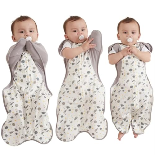 Image of KIDIRA Transition Swaddle, Baby Swaddles 3-6 Months 12-18 lb, Swaddle Sleep Sack with 2-Way Zipper Moisture-Wicking Fabric,(Spaceships)