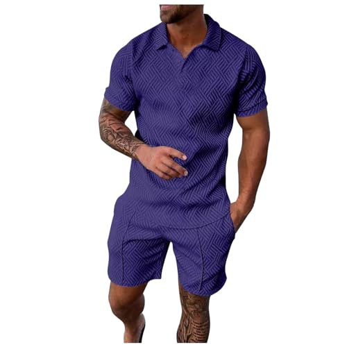 Aniywn Short Sets for Men 2 Piece Outfits Quarter Button Shirt Summer Fashion Tracksuits Short Sleeve Top and Shorts Set
