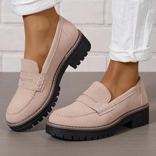 Image of Womens Loafers Shoes Platform Chunky Penny Loafer Lug Sole Comfortable Slip On Work Office Business Casual Dress Shoes, US Size 5-11.5
