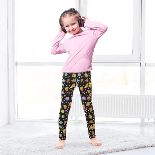 ALAZA Girls' Leggings Children's Yoga Pants Skinny Printed Dance Pizza Hamburger Chips Comfortable 4T3