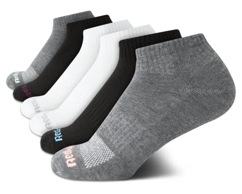Image of Reebok Womens Quarter Socks Moisture Wicking Cushioned Ankle Socks, 6 Pack | Stretch Performance Fabric, Cushioned Heel & Toe, Secure Arch Support, Quarter Cut, Shoe Size 4-10