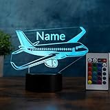 Optechvisual Personalisierte LED Flugzeug Tischlampe – Geschenk für Piloten, Flugbegleiter & Flugzeugliebhaber – Nachtlicht & Leselicht mit Namen – Flugzeug Deko