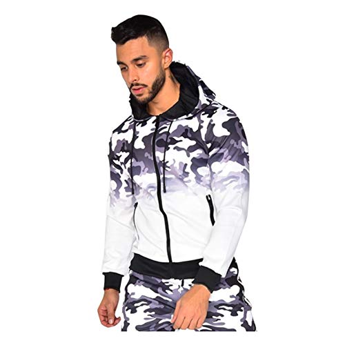 GDJGTA Athletic T-Shirt Hoodie for Men Camouflage Hooded Pullover Long Sleeve Sweatshirt T-Shirts Blouse with Zipper Pockets