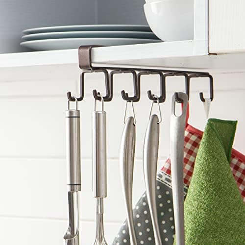ORZ Mug Holder for Kitchen Under Cupboard Shelf Nail-Free Utensil Cups Holder with 12 Hooks Cupboard Cabinet Organiser for Mugs Teacups(Bronze)