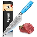 Home Safety Professional Damascus Steel Japanese Chef Knife 8 Inch Kitchen Knife VG-10 Damascus Chef's Knives – Razor Sharp Meat Cleaver with Ergonomic Natural Resin Handle Cooking Knife and Gift Box